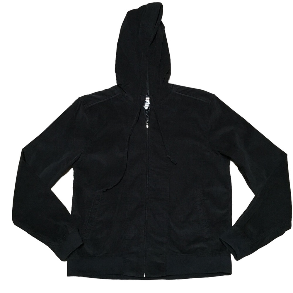 Y2K Jacket Women’s S Caribbean Joe Black Corduroy Zip Up Hoodie Casual Top